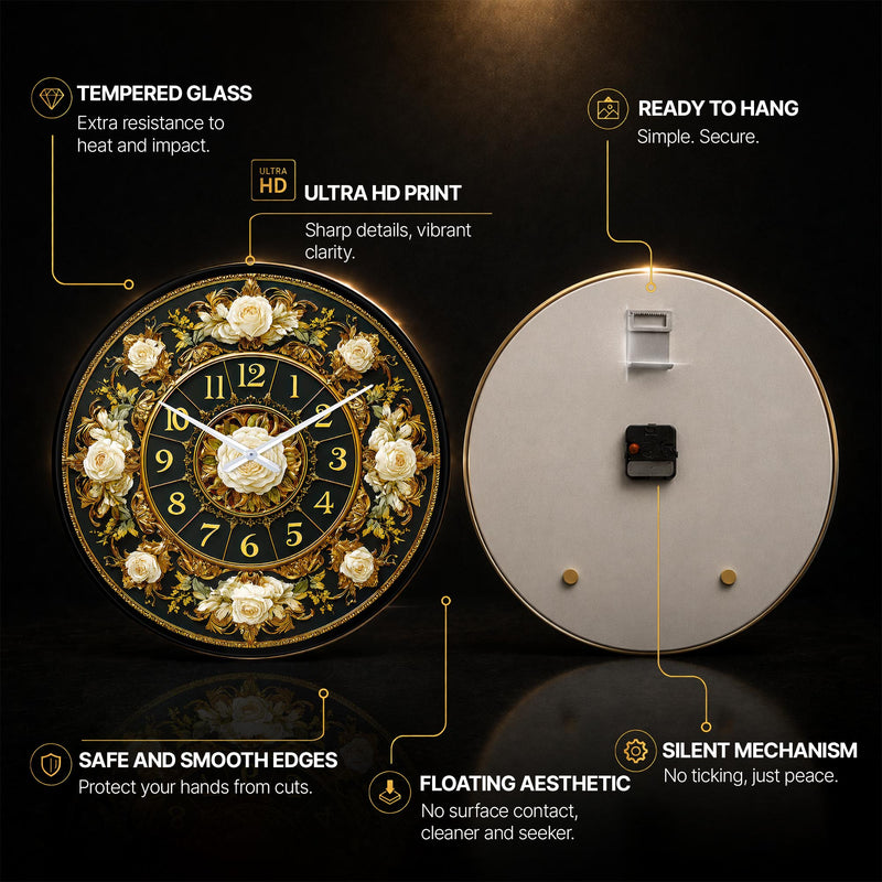 Regal Ivory Roses — tempered glass, ultra HD print, ready to hang