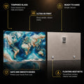 Azure Marble World Map — tempered glass, ultra HD print, ready to hang