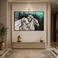 Artronauts Glass Print 18x12 cm | 7.1"x4.7" / Walnut Three White Horses Glass Wall Art