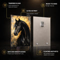 Black Stallion Portrait — tempered glass, ultra HD print, ready to hang