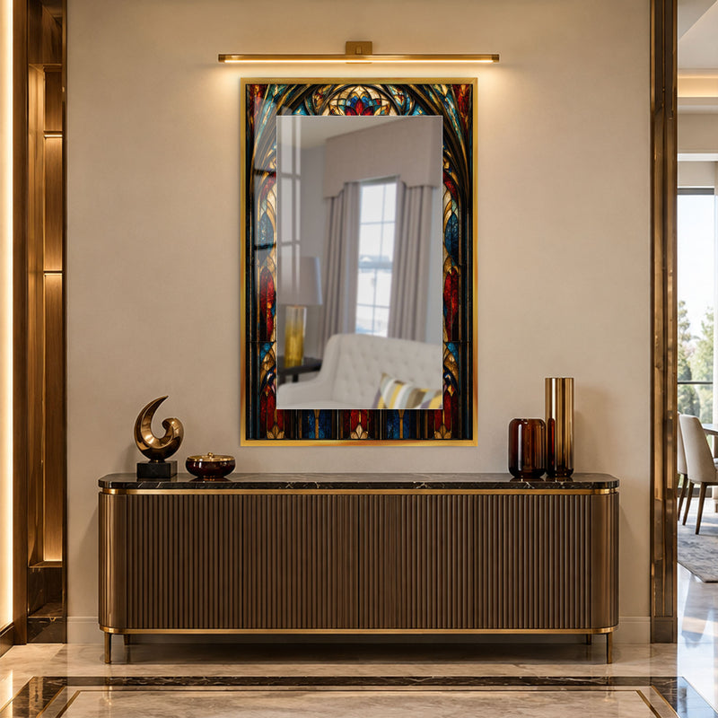 Gothic Stained Glass with gold frame
