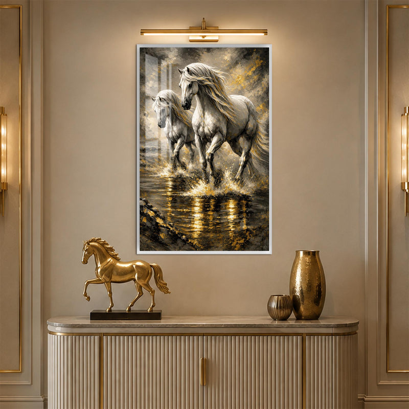 Galloping White Horses with white frame