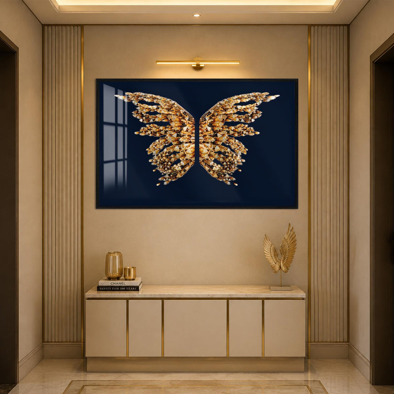 Artronauts Glass Print 18x12 cm | 7.1"x4.7" / Black Crystal Wing Butterfly Glass Wall Art