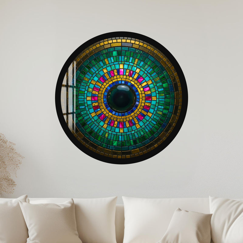 Concentric Emerald Iris Mandala with black frame