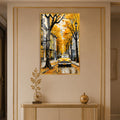 Yellow Car Autumn Street with gold frame
