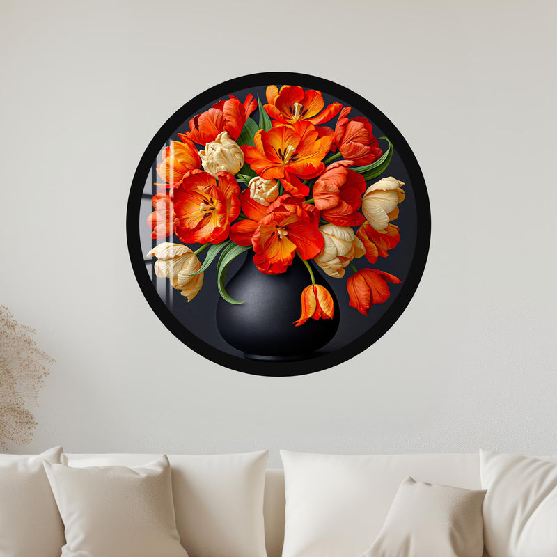 Fiery Tulip Bouquet with black frame