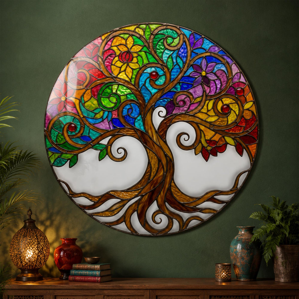 Whimsical Rainbow Tree — tempered glass, ultra HD print, ready to hang