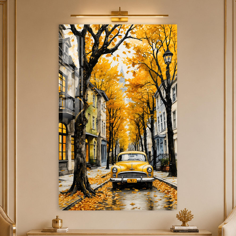 Yellow Car Autumn Street in a modern room
