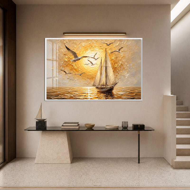 Golden Sunset Voyage with white frame