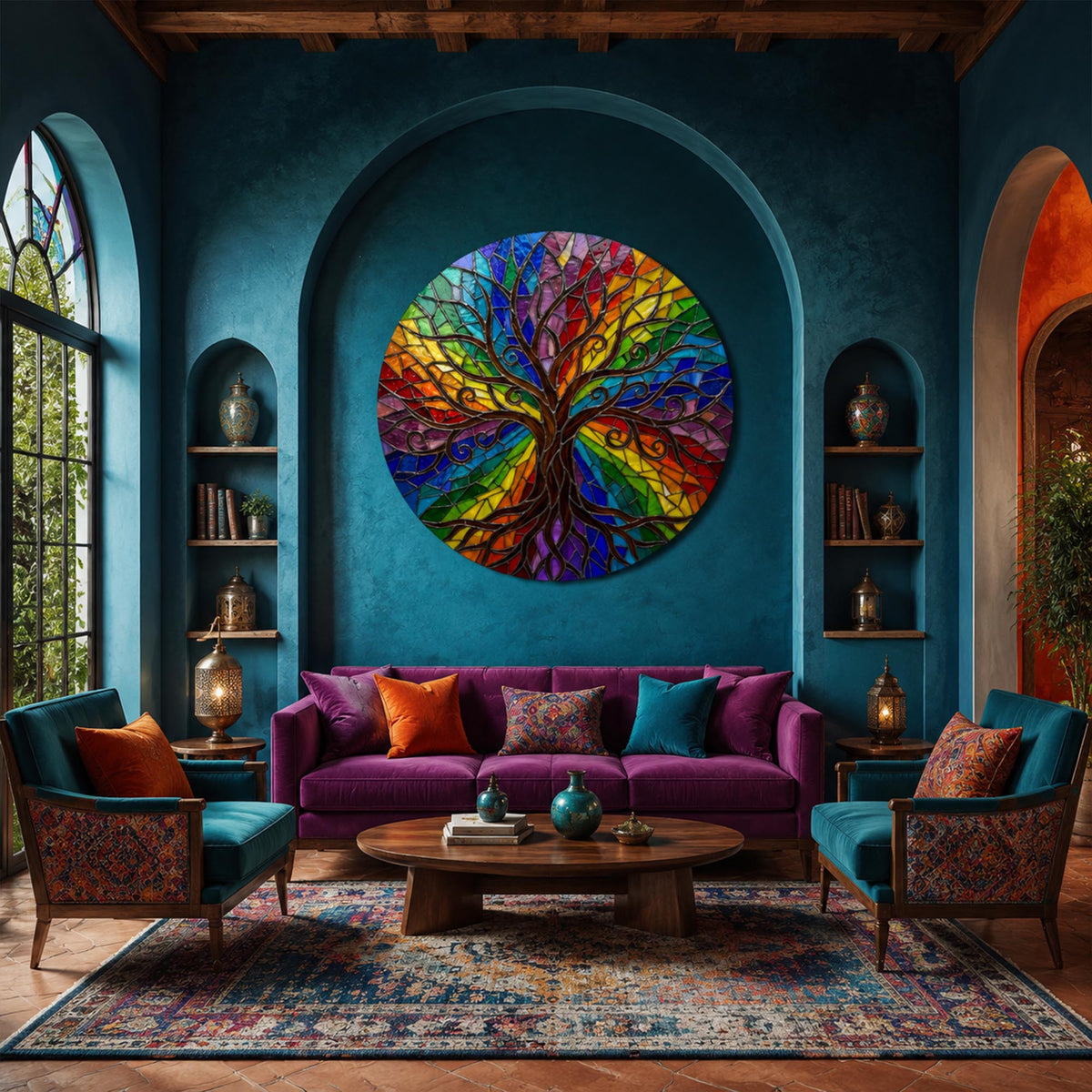 Rainbow Roots Tree Of Life in a modern room