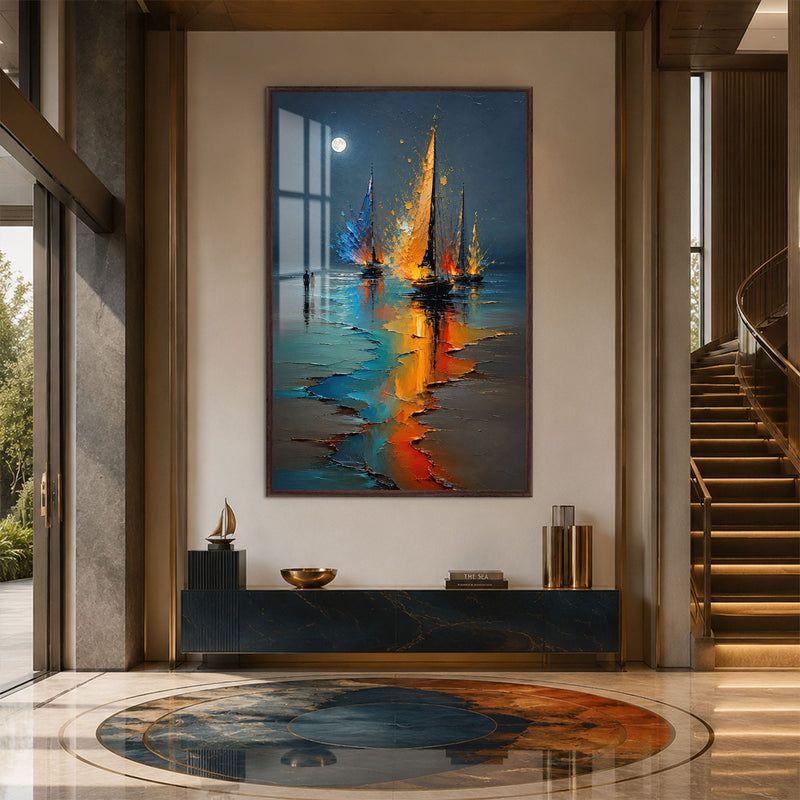 Artronauts Glass Print 12x18 cm | 4.7"x7.1" / Walnut Moonlit Regatta Glass Wall Art