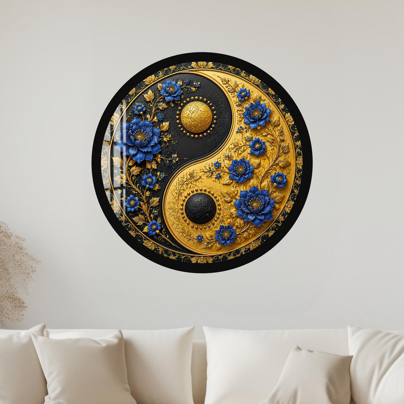 Floral Yin Yang with black frame