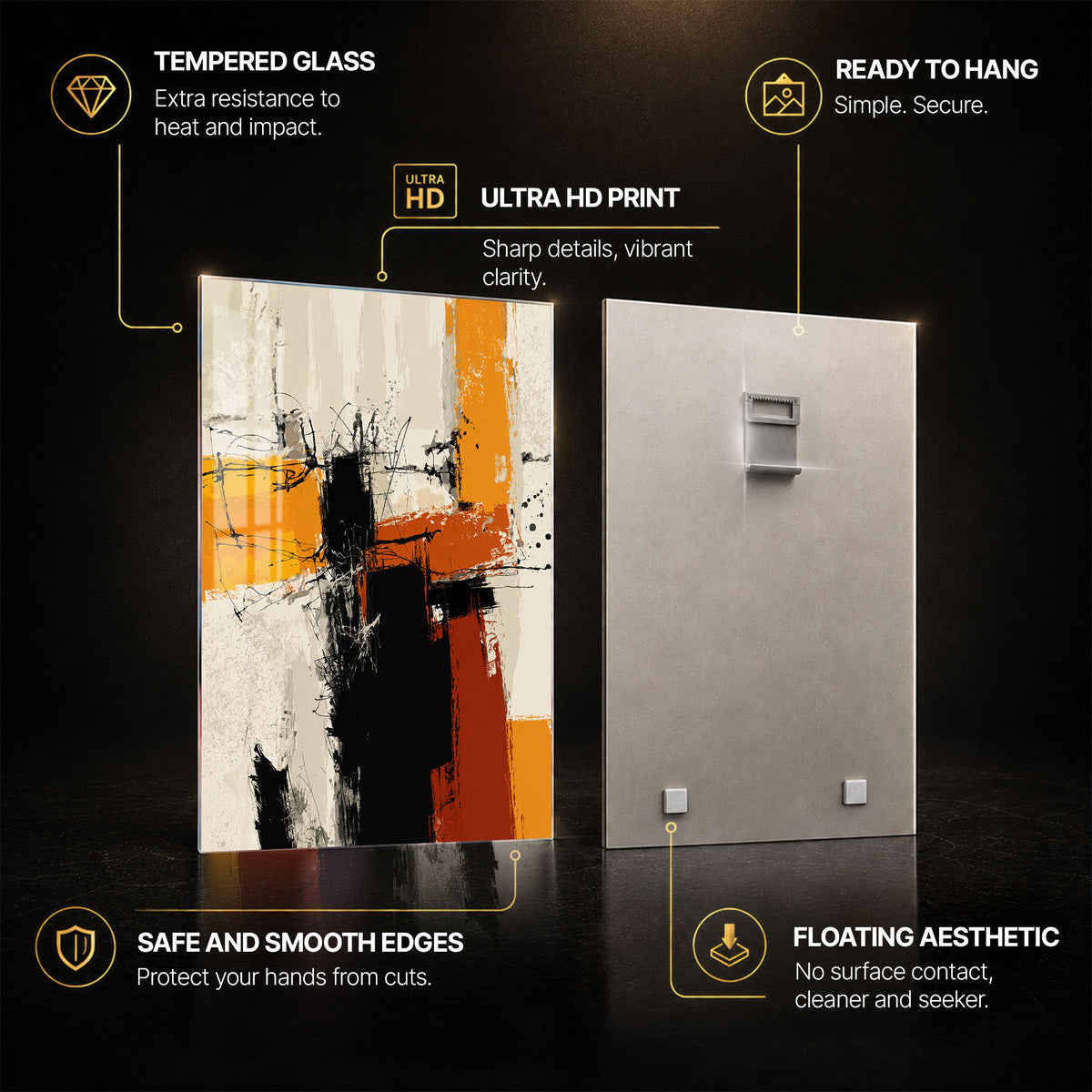 Urban Orange Crossroads — tempered glass, ultra HD print, ready to hang
