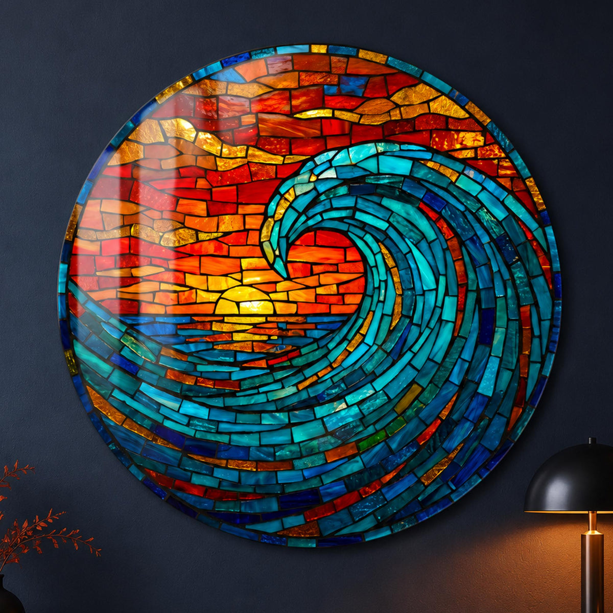 Crimson Sunset Wave in a modern room