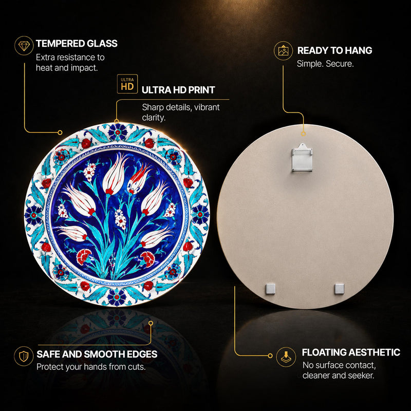 Ottoman Tulip Garden — tempered glass, ultra HD print, ready to hang