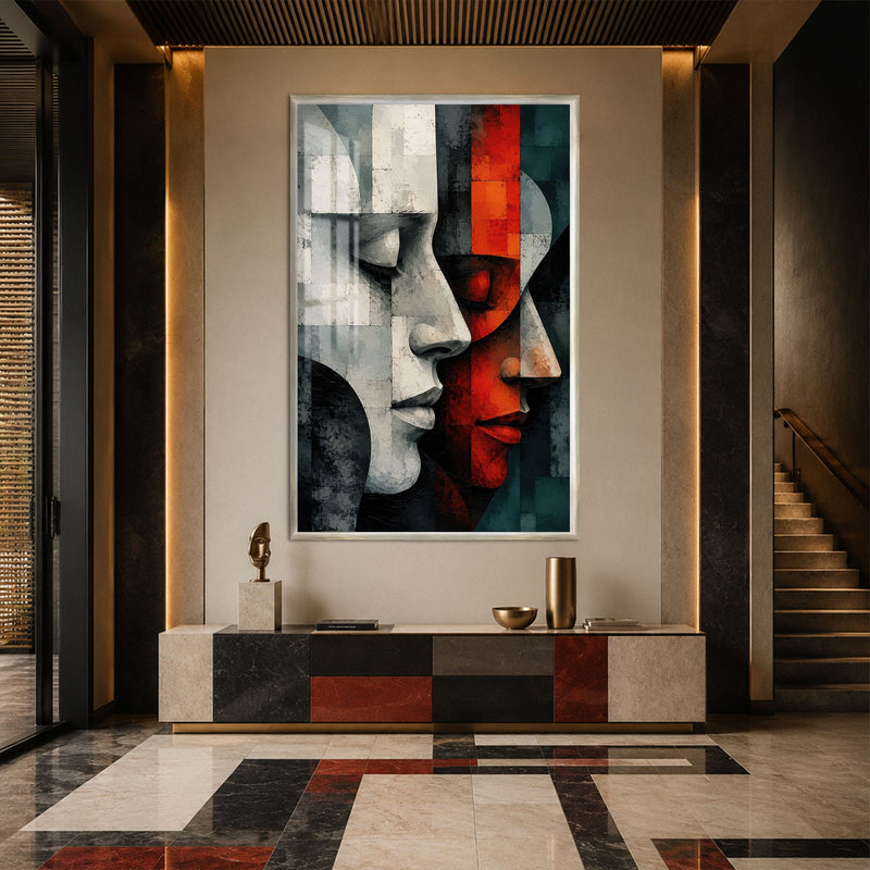 Artronauts Glass Print 12x18 cm | 4.7"x7.1" / Silver Faces in Contrast Glass Wall Art