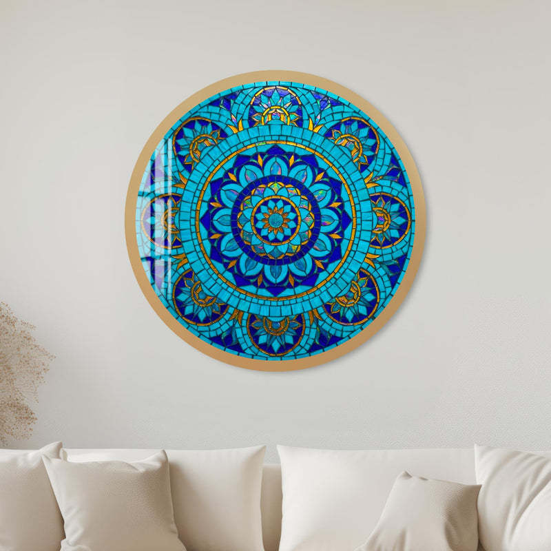 Turquoise Mosaic Mandala III with black frame