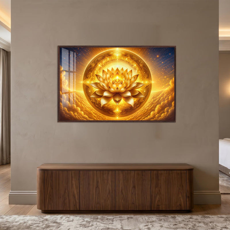 Celestial Golden Lotus with walnut frame