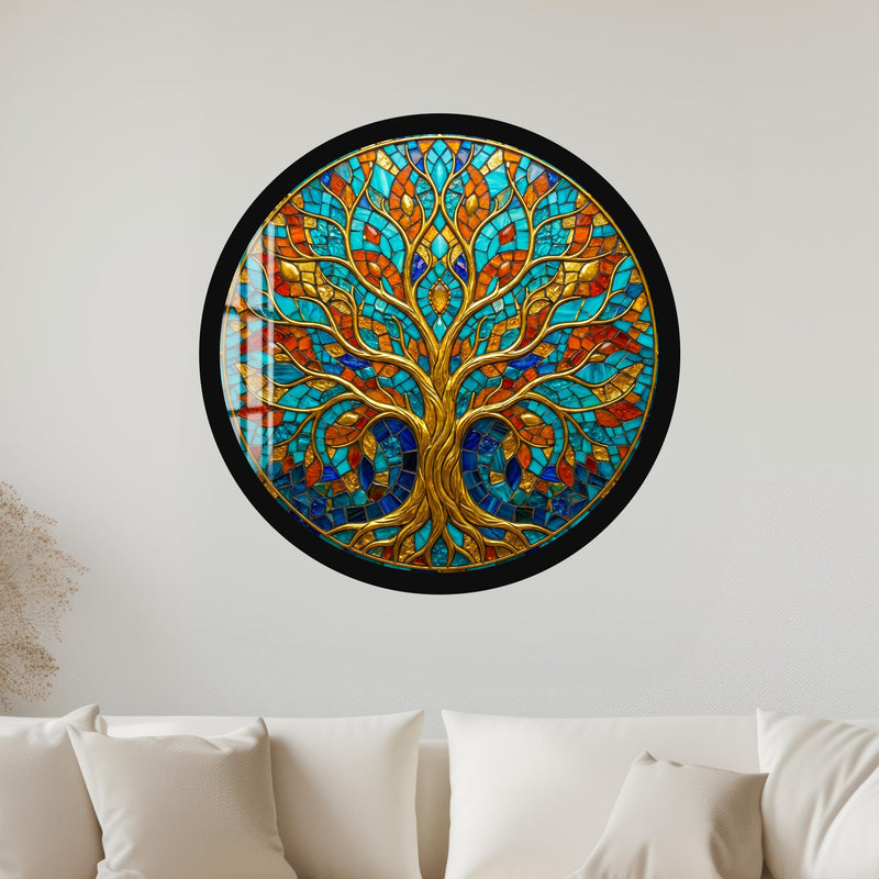 Jewel Mosaic Gold Tree with black frame