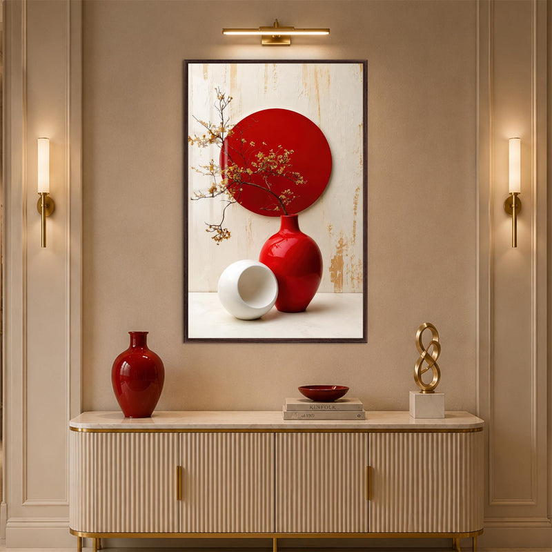 Crimson Vase Harmony with walnut frame
