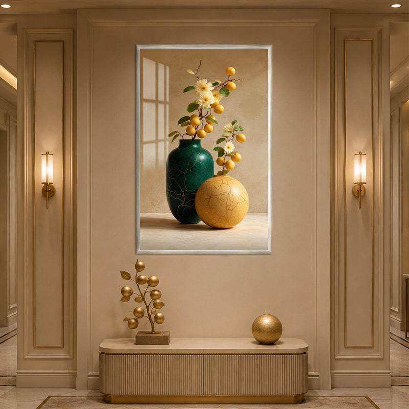 Artronauts Glass Print 12x18 cm | 4.7"x7.1" / Silver Golden Fruit Still Life Glass Wall Art