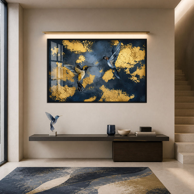 Gilded Hummingbird Dance with black frame