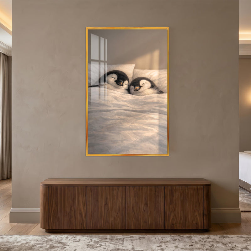 Cozy Penguin Dreams with gold frame