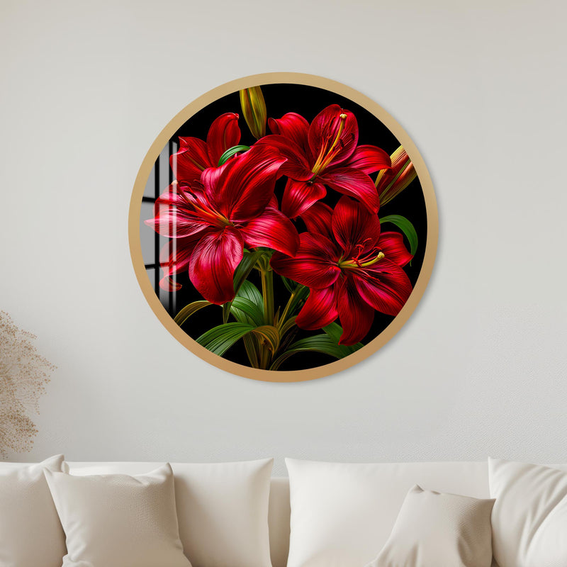 Crimson Lily Bouquet with gold frame