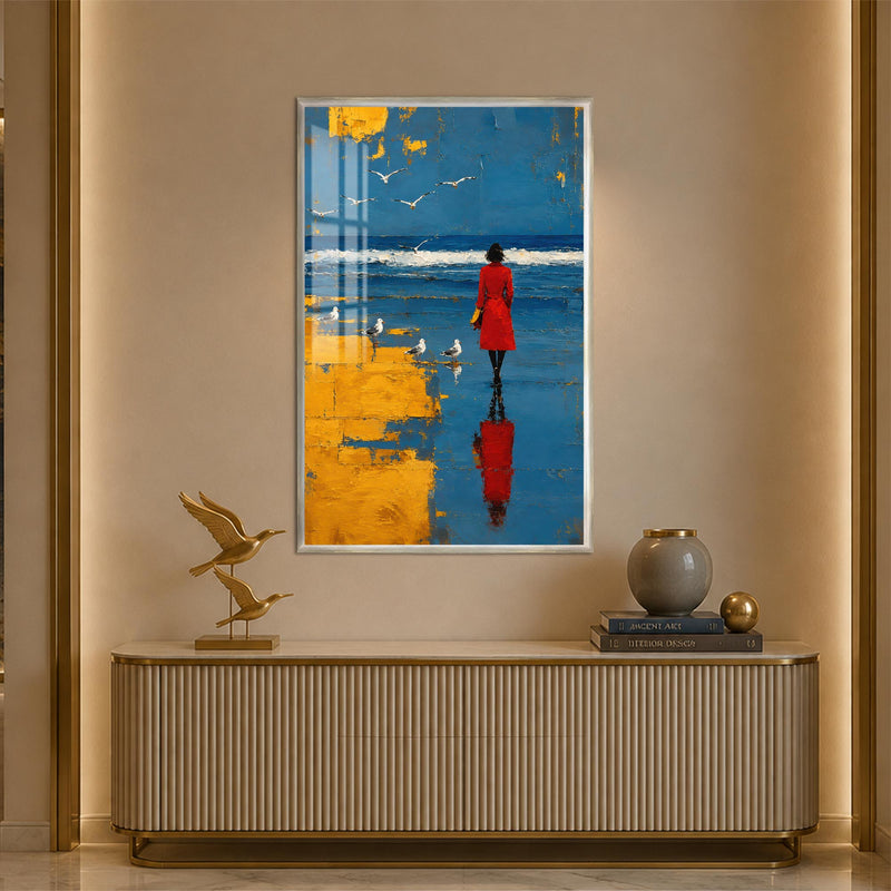 Red Coat By The Sea with silver frame