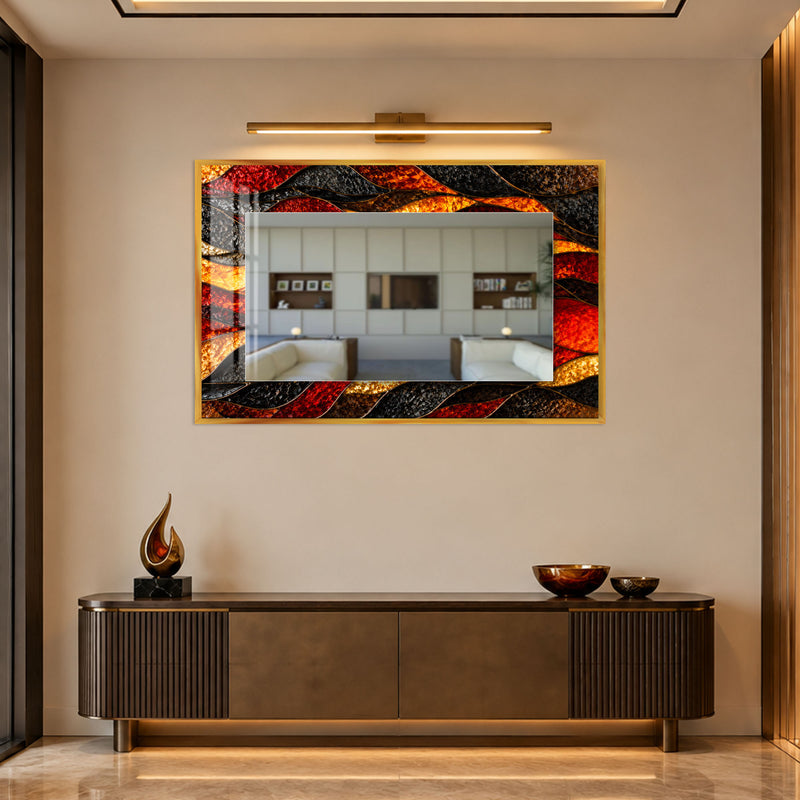 Ember Mosaic Waves with gold frame