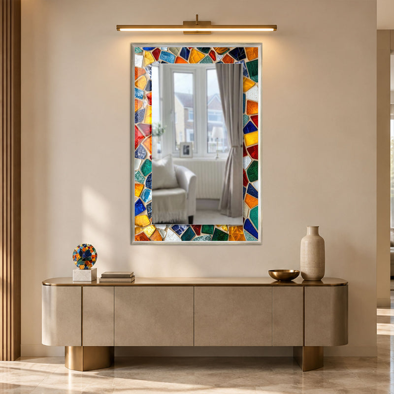 Vibrant Mosaic Glass with white frame