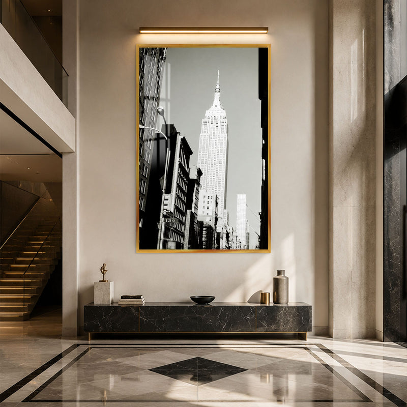 Artronauts Glass Print 12x18 cm | 4.7"x7.1" / Gold Empire State Monochrome Glass Wall Art