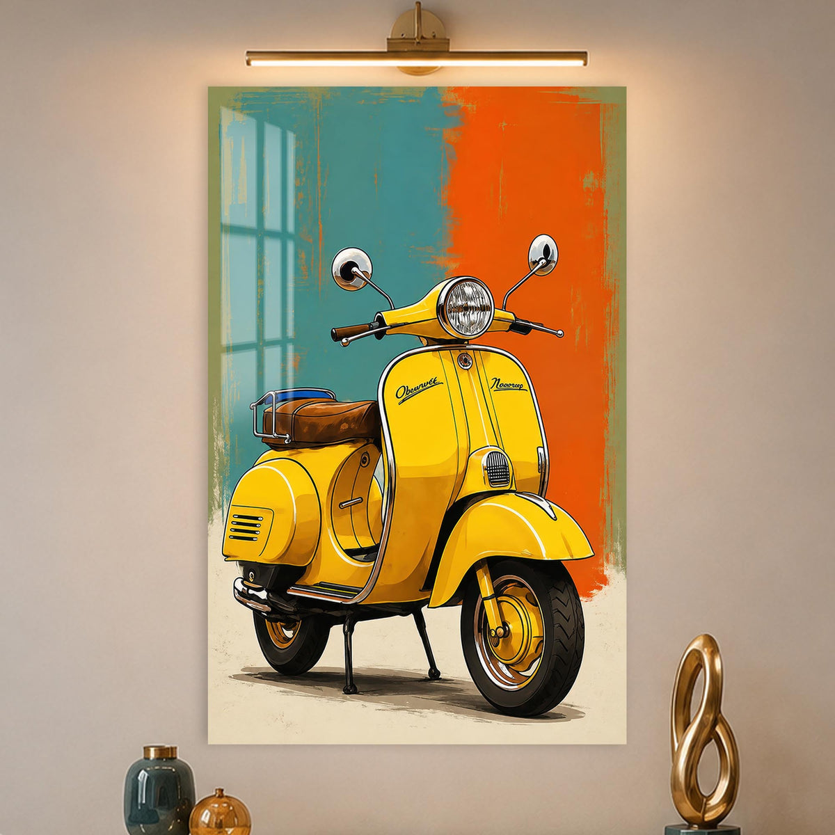 Yellow Vintage Scooter in a modern room