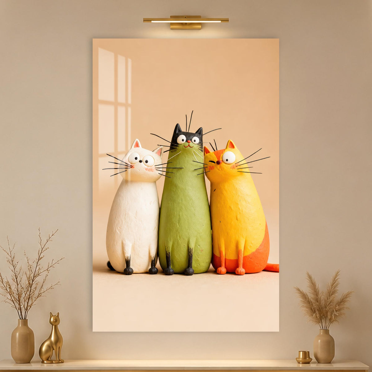 Three Curious Cats in a modern room