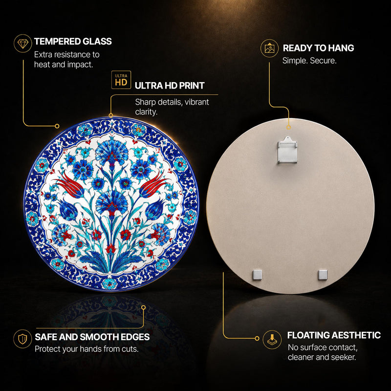 Ottoman Floral Medallion — tempered glass, ultra HD print, ready to hang