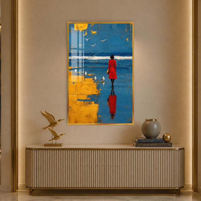 Red Coat By The Sea with gold frame