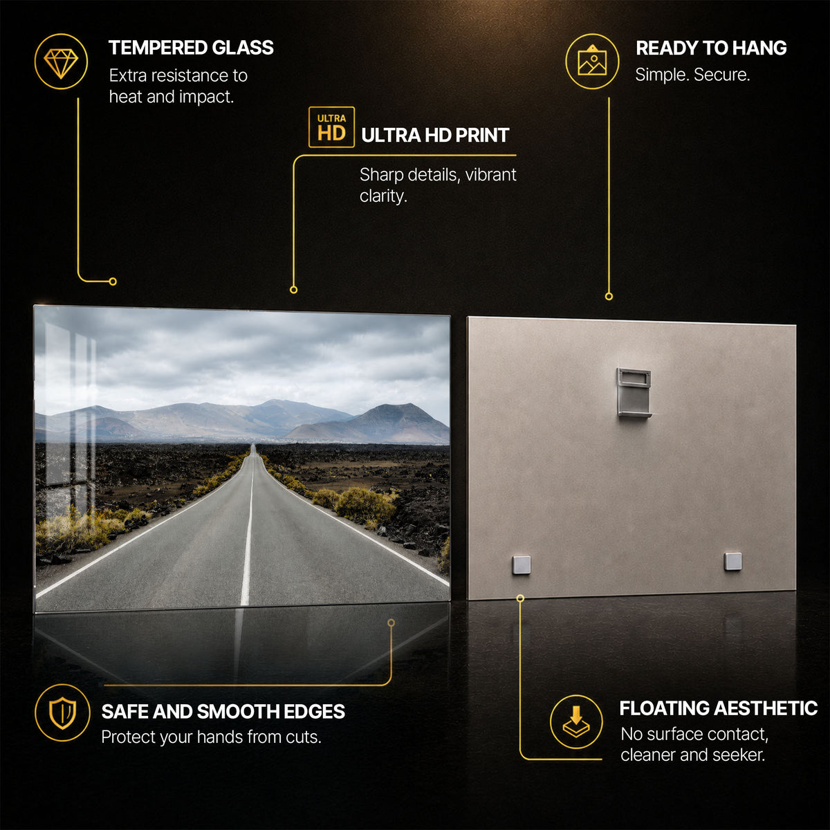 Road Through Lava — tempered glass, ultra HD print, ready to hang
