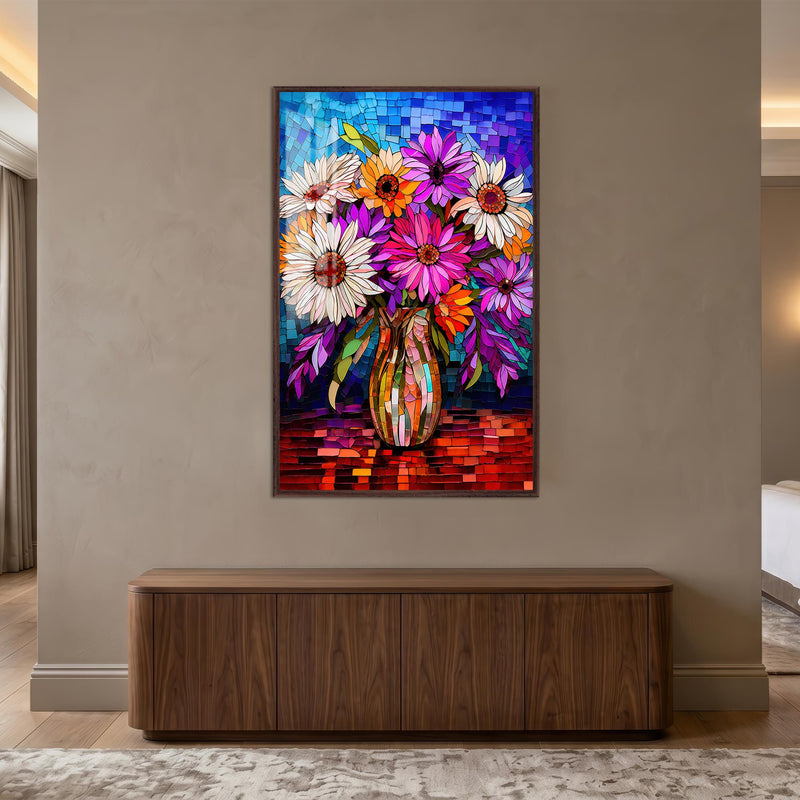 Mosaic Garden Bouquet with walnut frame