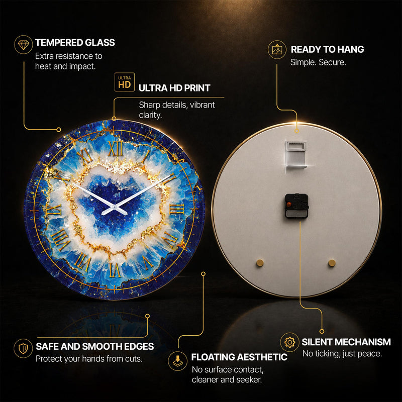 Sapphire Agate — tempered glass, ultra HD print, ready to hang