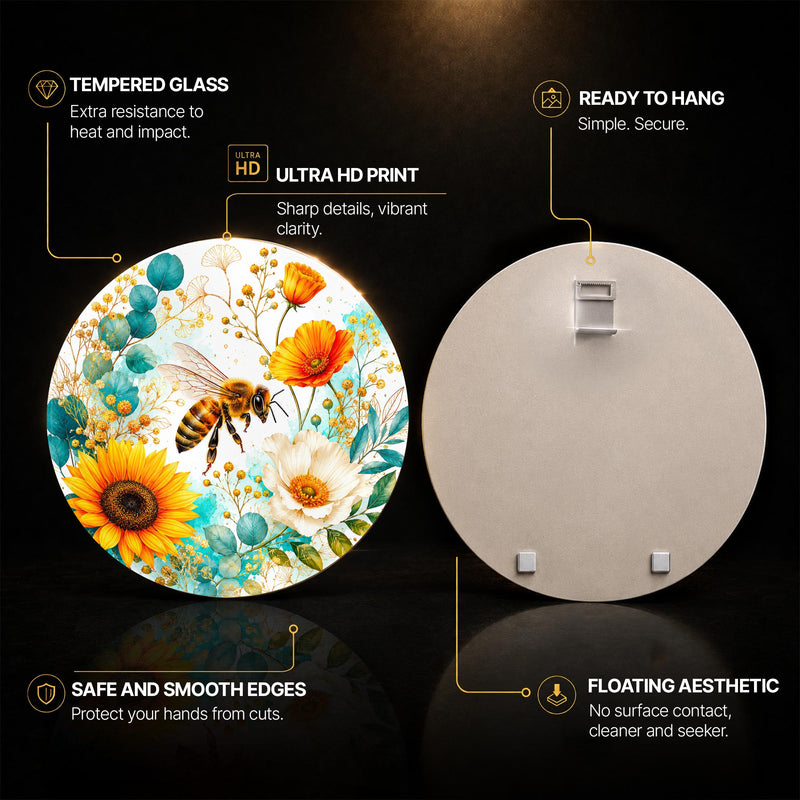 Honeybee Garden — tempered glass, ultra HD print, ready to hang