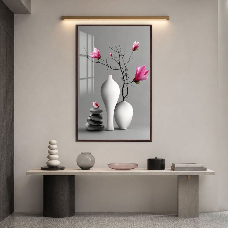 Pink Magnolia Still Life with walnut frame