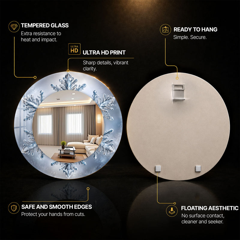 Crystal Snowflake — tempered glass, ultra HD print, ready to hang