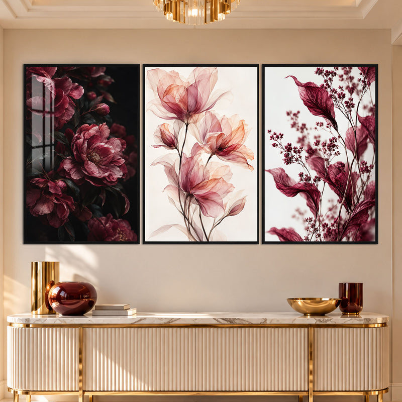 Burgundy Botanical II with black frame