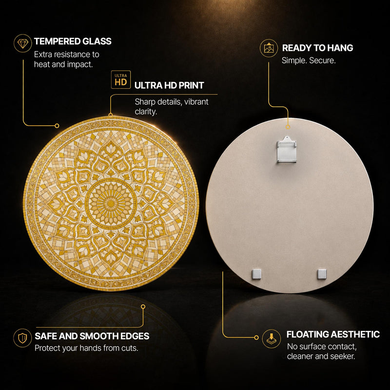 Moroccan Zellige Star Mosaic — tempered glass, ultra HD print, ready to hang