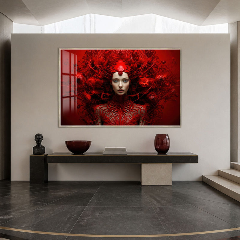 Artronauts Glass Print 18x12 cm | 7.1"x4.7" / Silver Crimson Floral Empress Glass Wall Art