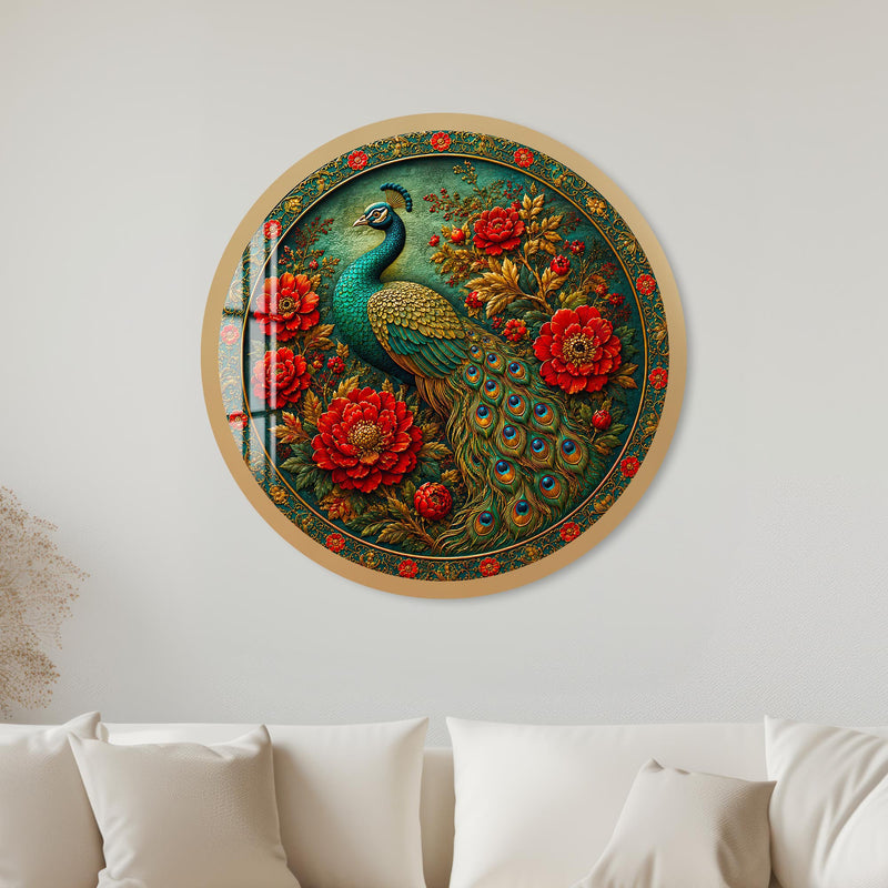 Regal Peacock Garden with gold frame