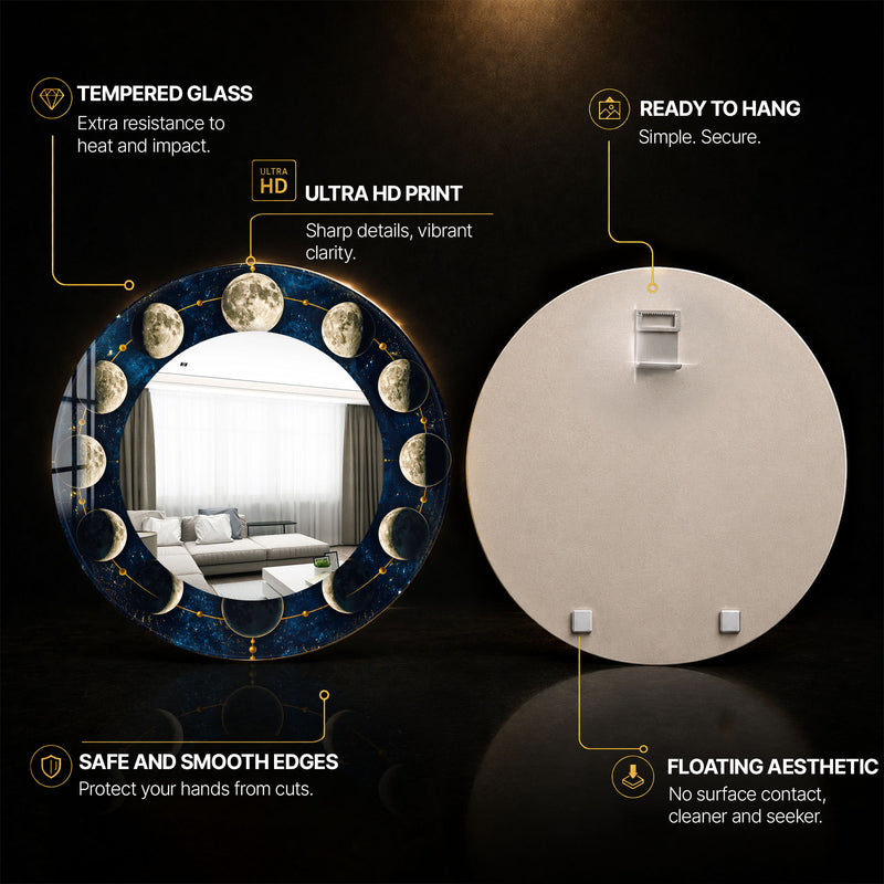 Lunar Phase Orbit — tempered glass, ultra HD print, ready to hang
