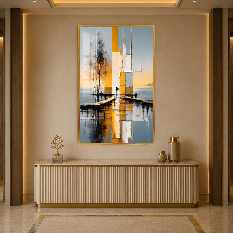 Golden Abstract Waterfront with gold frame
