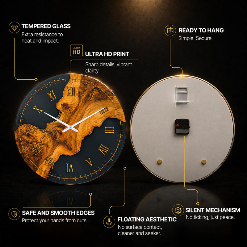 Amber Resin Swirl — tempered glass, ultra HD print, ready to hang
