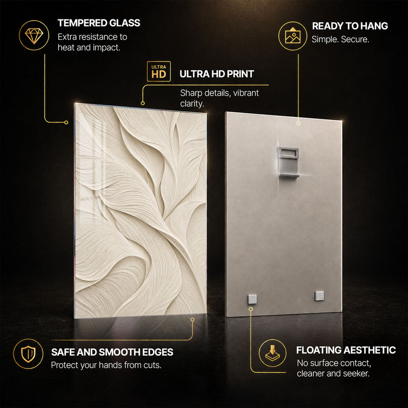 Ivory Floral — tempered glass, ultra HD print, ready to hang